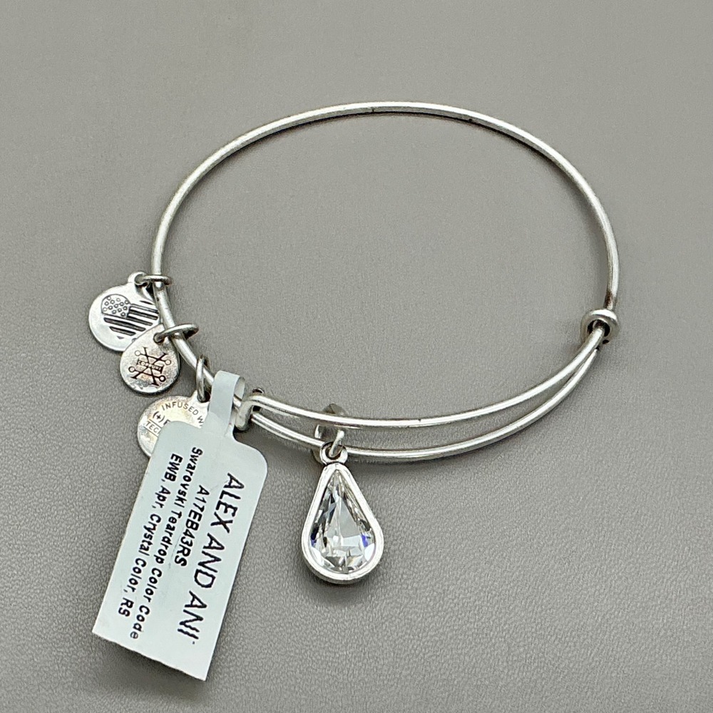 Alex And Ani Bangle Bracelet Silver Tone Swarovski Teardrop Crystal A17EB43RS